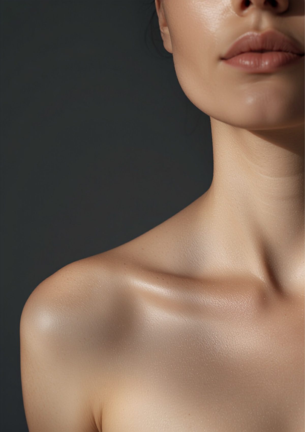 Close-up of smooth, healthy skin on the neck and shoulder